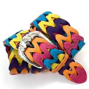 90's designer rainbow woven leather belt